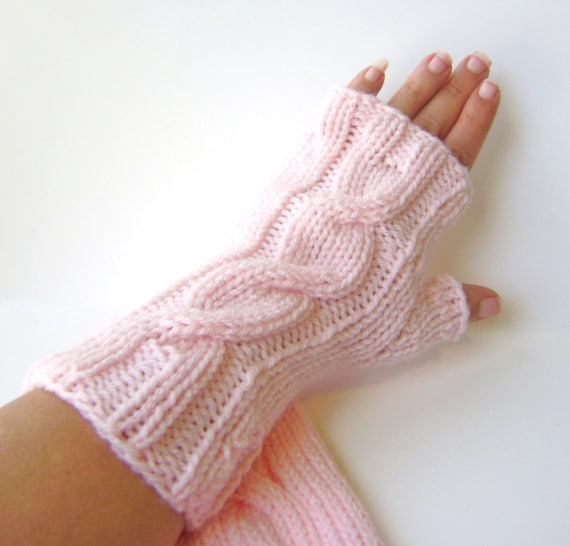 light pink fingerless gloves