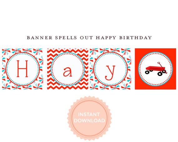 INSTANT DOWNLOAD, Red Wagon Collection: Printable Happy Birthday Banner Il_570xn