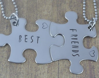 Stainless Steel Best Friends Puzzle Piece Necklace Set, Hand Stamped Jewelry, Gifts for Best Friends by Miss Ashley Jewelry