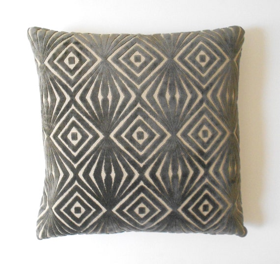 Grey velvet decorative pillow cover cut velvet by pillowflightpdx