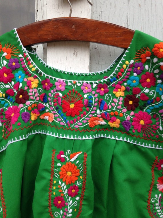 Vintage Green Embroidered Mexican Dress by jenEembroidery on Etsy