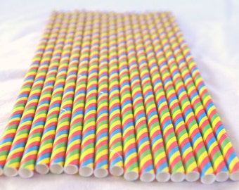 Multi Stripe Primary Color Paper STraws----Parties---25ct with Free Printable diy Flags