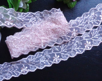 peachy pink mesh embroidery lace trim 1 inch wide selling by the yard
