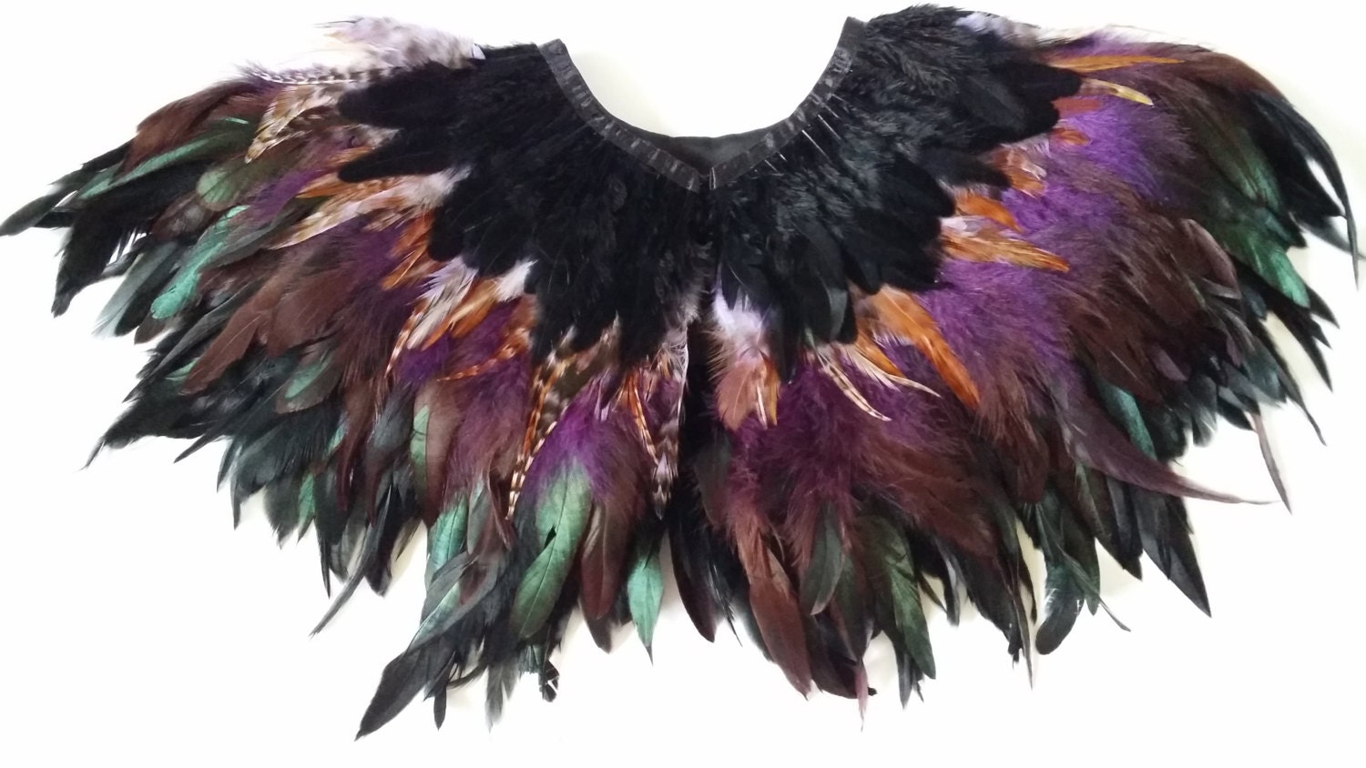 Black purple and natural feather shrug steampunk cape
