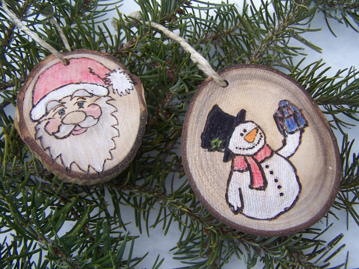 Snowman Wood Burned Christmas Tree Ornaments by FlathersCreations