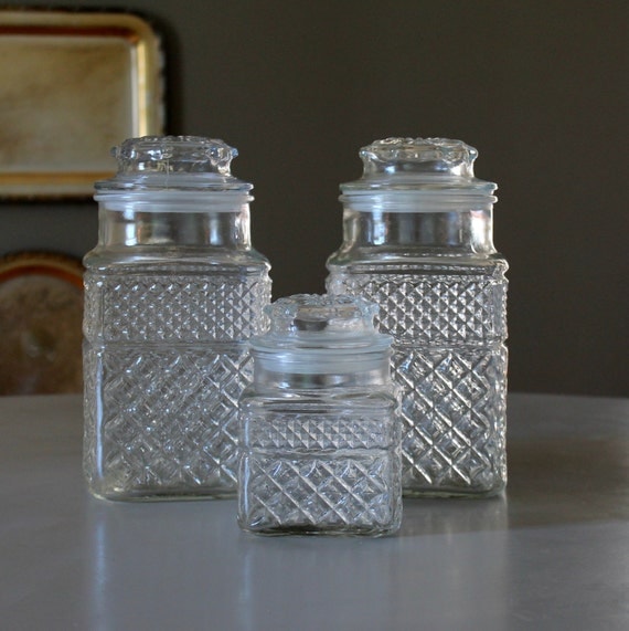 clear glass kitchen canister sets glass canister set vintage wexford clear by thesquirrelcottage clear glass kitchen canister sets glass canister set vintage wexford clear by thesquirrelcottage