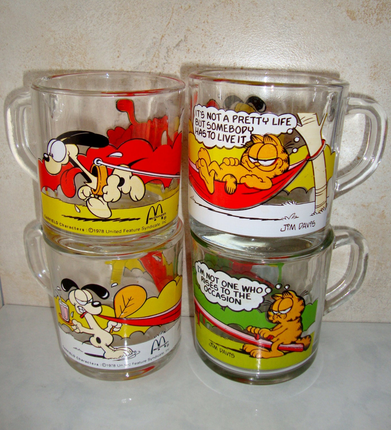 Vintage Garfield Glass Mugs Coffee Cups McDonald's 1978