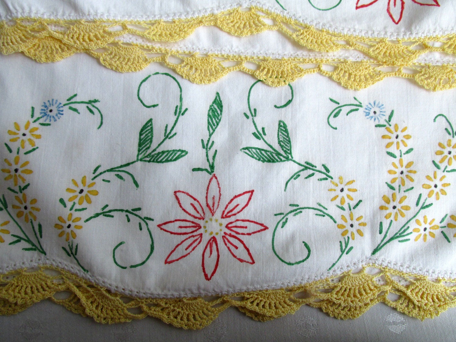 Pillowcases Two Queen Size White Cotton Cases Stamped Floral