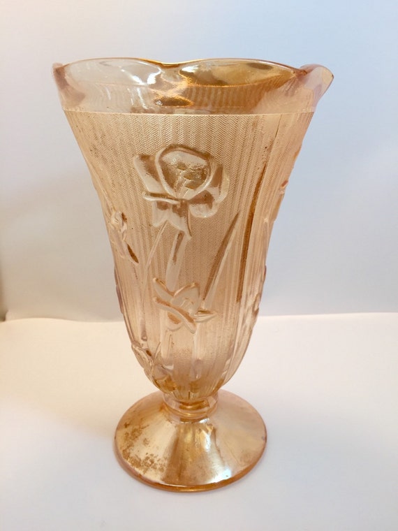 Iris and Herringbone Iridescent Vase by RustyBucketVintage