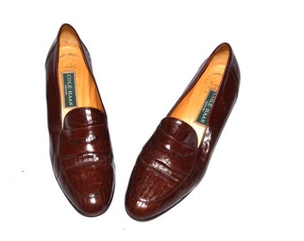 ... brown low heels shoes penny Loafers size 9 12 B Hand Made in Italy