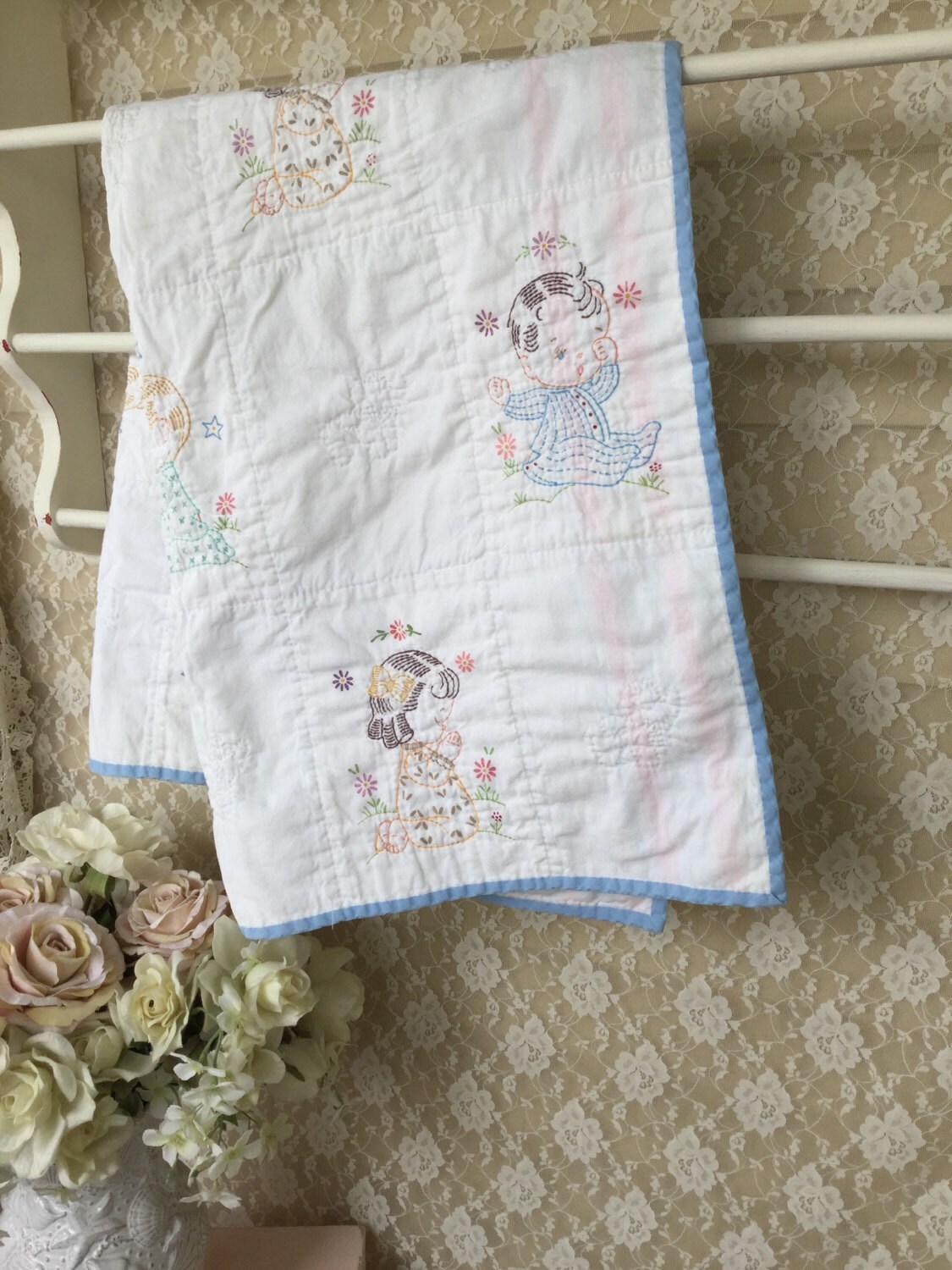 Vintage Fans Patchwork Twin Size Quilt Quilts Traditional Quilts