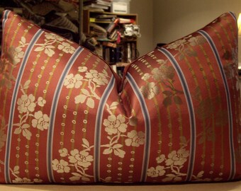 One Lelievre Tassinari & Chatel Cuivre "DAMPIERRE" French Brocade Custom Bolster Pillow- Italian Velvet Back - 15" by 23" - 2 AVAILABLE