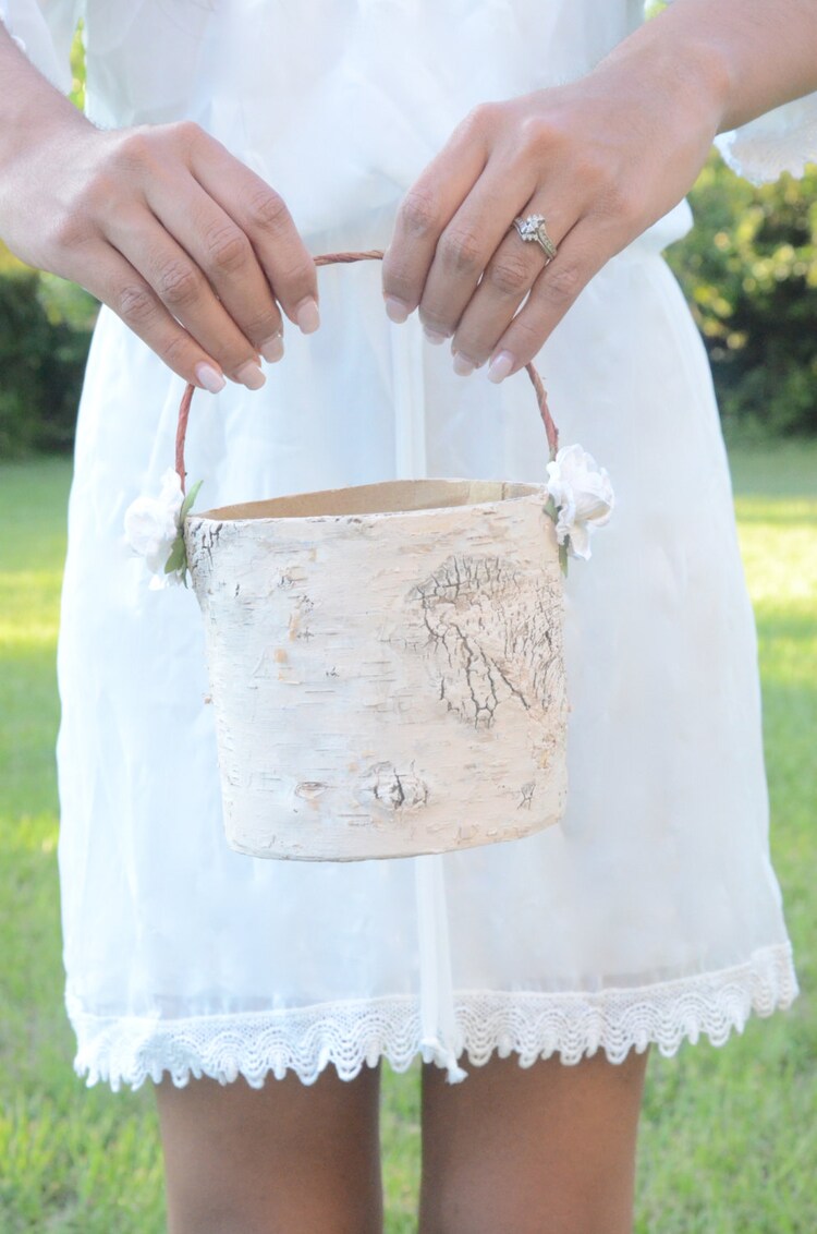 Boho chic flower girl basket single basket by BellaBrideCreations