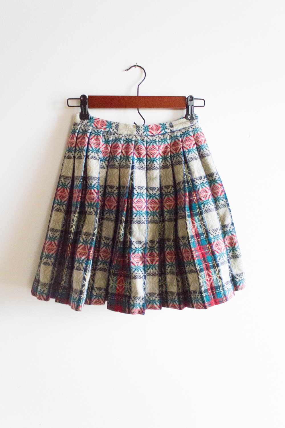 Pleated plaid wool skirt antique wool plaid skirt by ZinandHoney