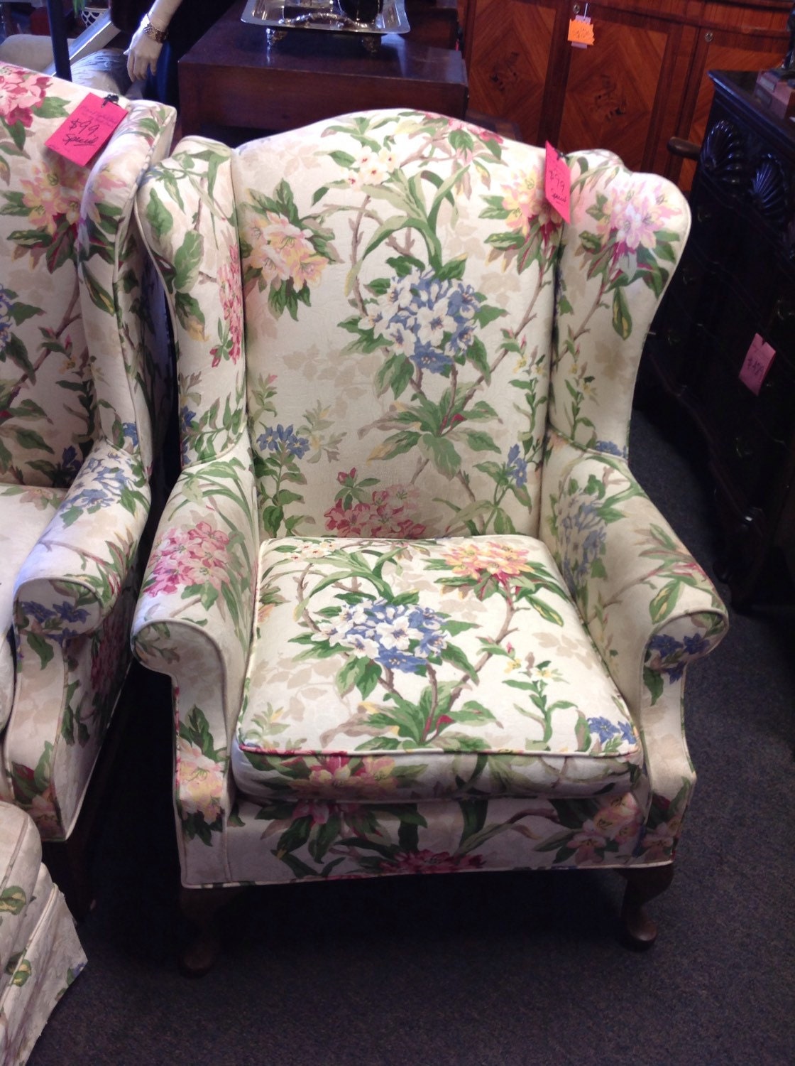 Floral Upholstered Wing Back Chair San by ThriftCityFurniture