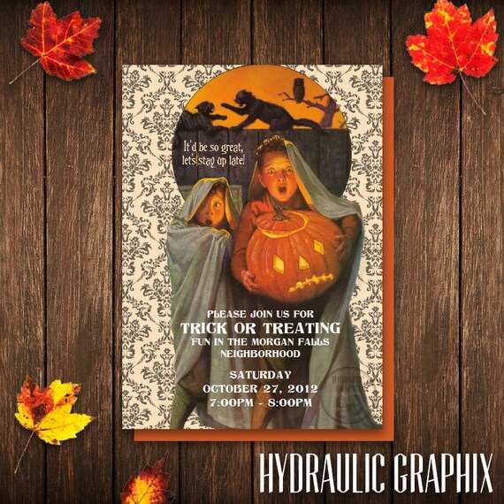 Retro Trick or Treat Invitation, Halloween Kids Party Invitation, Neighborhood Trick or Treat Invitation, Printable Halloween Party Invite Il_570xn