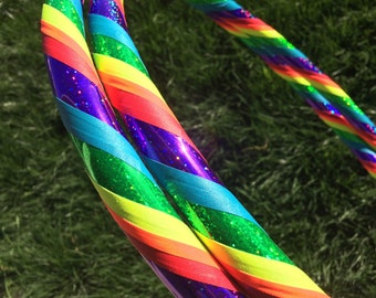 Glitter Rainbow dance & exercise Hula Hoop COLLAPSIBLE or Push Button - Colorful