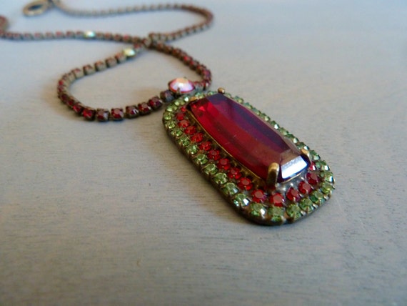 Ruby Necklace: Vintage Sorrelli Rhinestone Necklace, Czech style, Ruby
