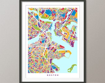 Boston Map, Boston Massachusetts City Street Map, Art Print (1537)