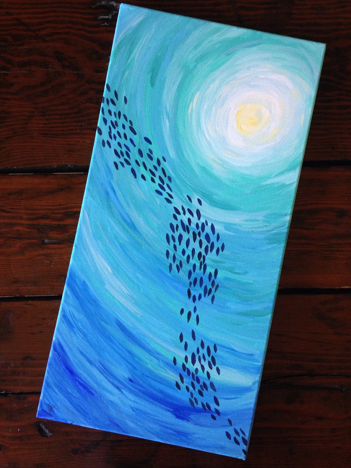 Abstract Underwater Painting on Canvas Panorama Blue Tropical