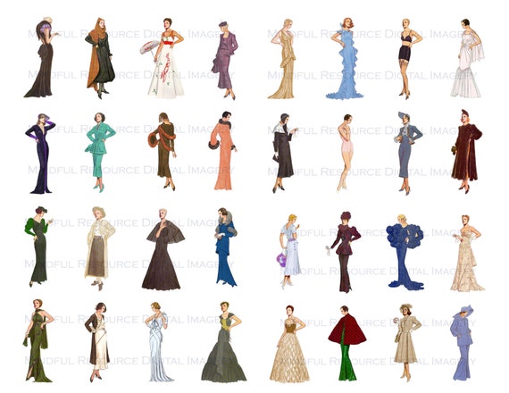 Vintage Fashion Clipart Women Digital Clipart Clip Art