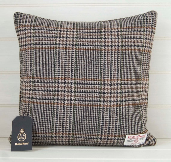 Tweed Cushion Cover Black Beige Green and Orange by GreenCallow