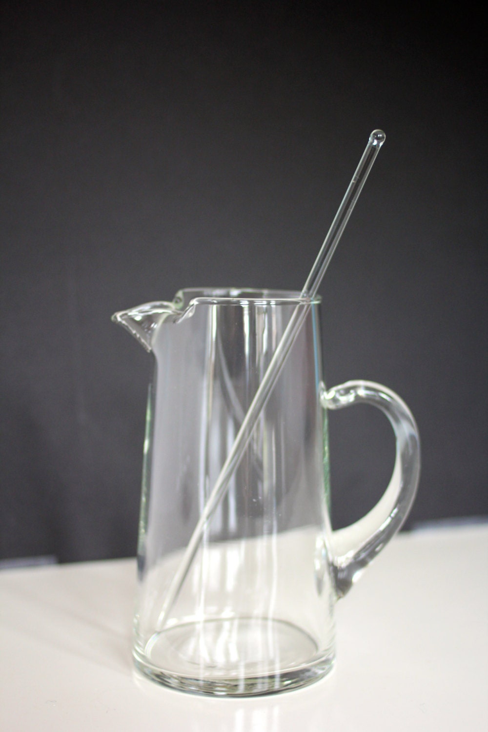 Mid century/mad men glass cocktail pitcher with glass swizzle/stir