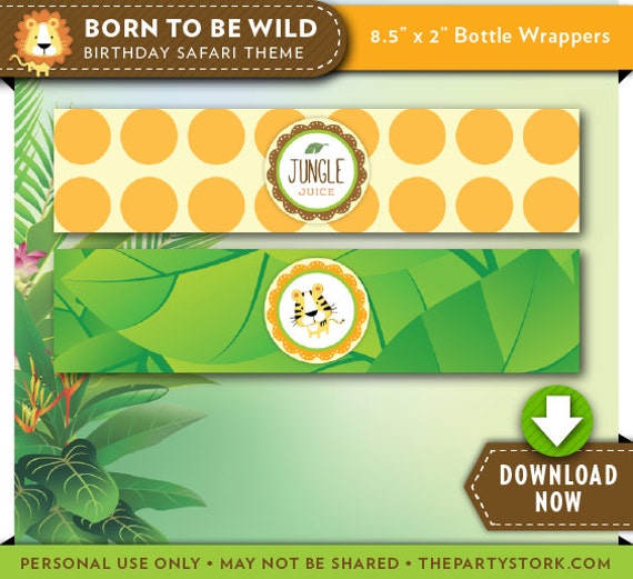 safari water bottle labels wrappers printable birthday