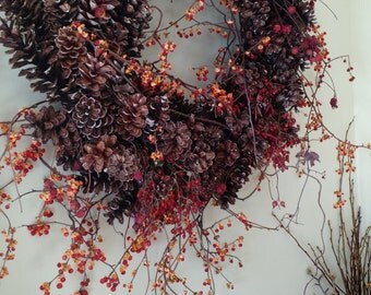Extra Large Maine Pinecone and Bittersweet Wreath