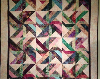 Multicolor Pinwheel Batik Quilt, Wall Hanging, Lap Quilt, Throw Blanket