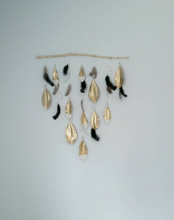 Bohemian Gold Feather Wall Hanging / Boho Wall by TheDecorRoom
