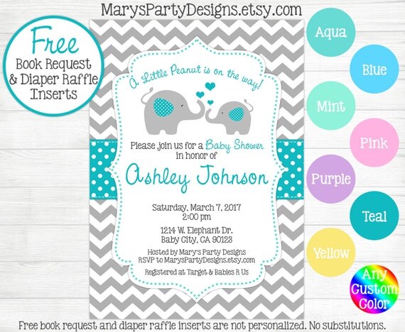 shower costco at invitations baby Boy Teal Elephant Blue Aqua Chevron  Shower Baby Girl Invitation Mint