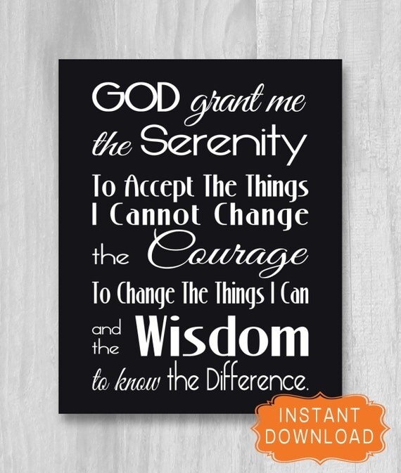 Serenity Prayer Printable black white Print INSTANT DOWNLOAD