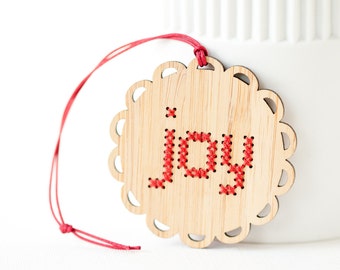 Joy  DIY Kit Ornament Kit holiday  Bamboo  Pattern kit Stitch  DIY village craft paper Cross christmas