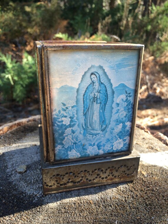 Reserved for Susie Mexican Virgin Mary glass candle by alisonlee1