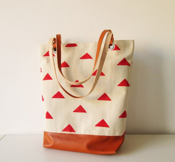 Canvas Tote bag Geometry Red Triangles Book bag Shopping