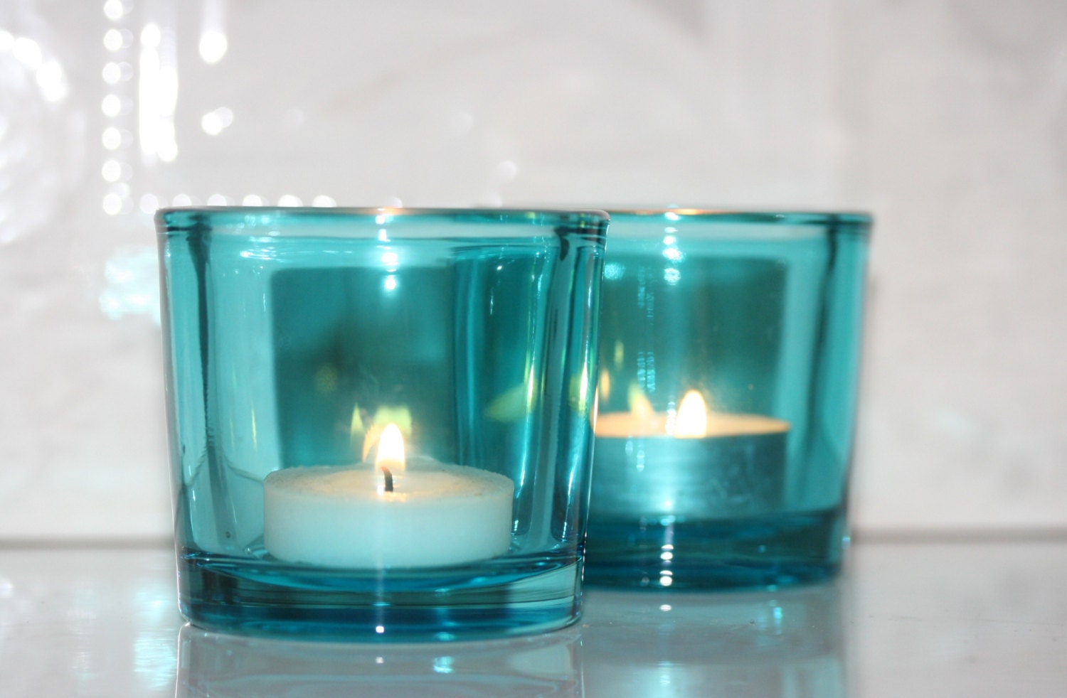 Aqua Votive Candle Holders Turquoise Candle by FestivalReGlass