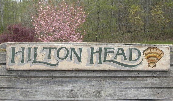 4 letters inch sign Hilton Sign Beach Island SC painted ZD original Head hand