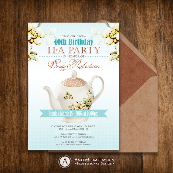 Tea Party Birthday Invitations Printable Adult By Ameliycom 4744