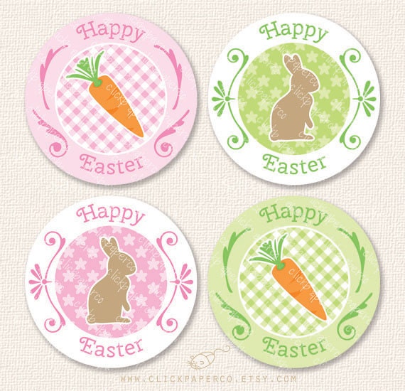 Items similar to Pink Easter Bunny Carrot Printable Cupcake Toppers ...