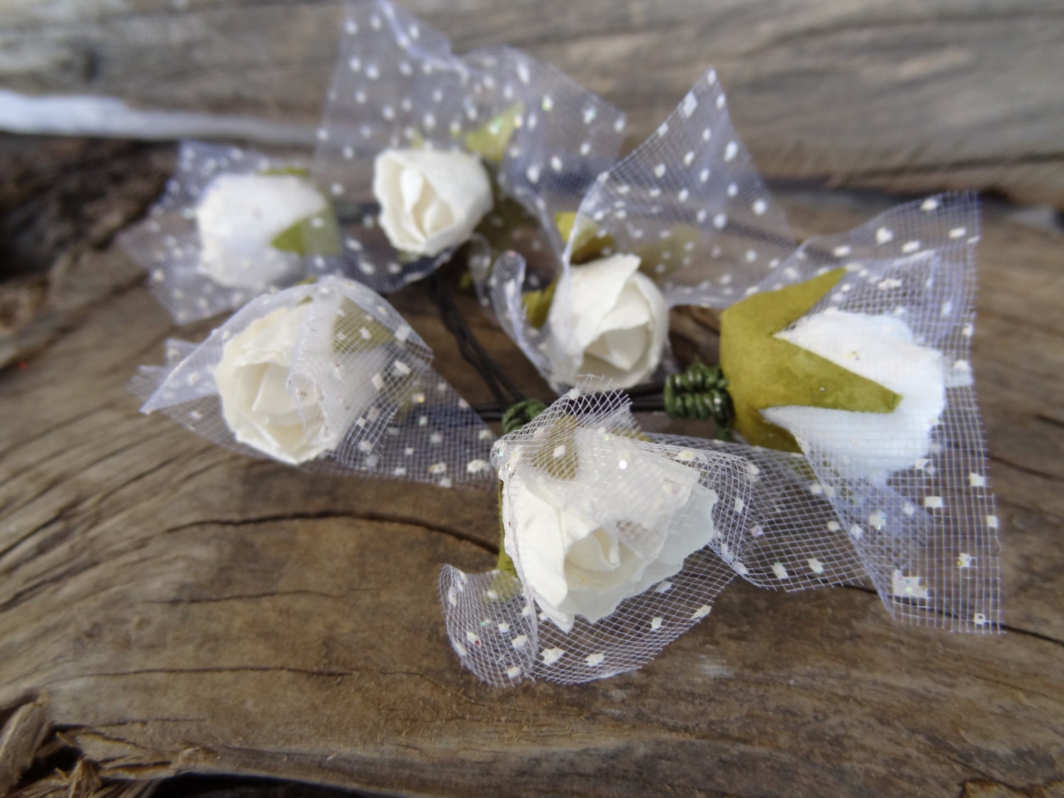 White Rose Wedding Hair Pins White Bridal Hair by sevinchjewelry