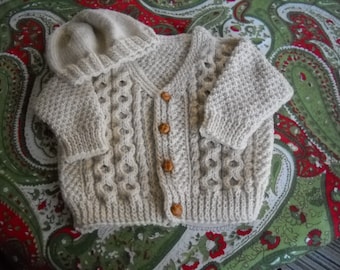 Baby Girl Irish Knit Hooded Sweater by CedarHillKnits on Etsy