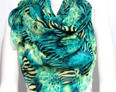 Mother's Days Gifts, Chiffon zebra  pattern scarf, leafs Scarf, green colors, shawl  Scarf,wrap shawl... gifts scarf, shawl,