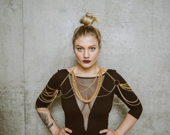 Unique hindi inspired body chain in Gold