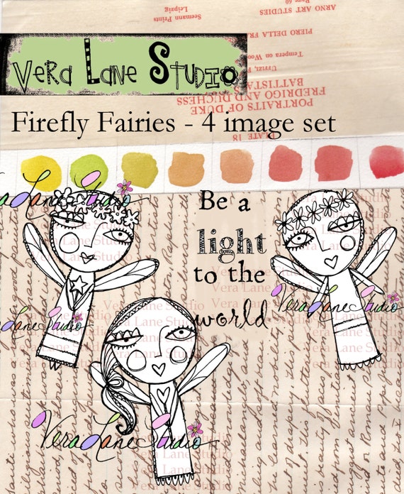 Firefly fairies; whimsical digi four image set  available for instant download