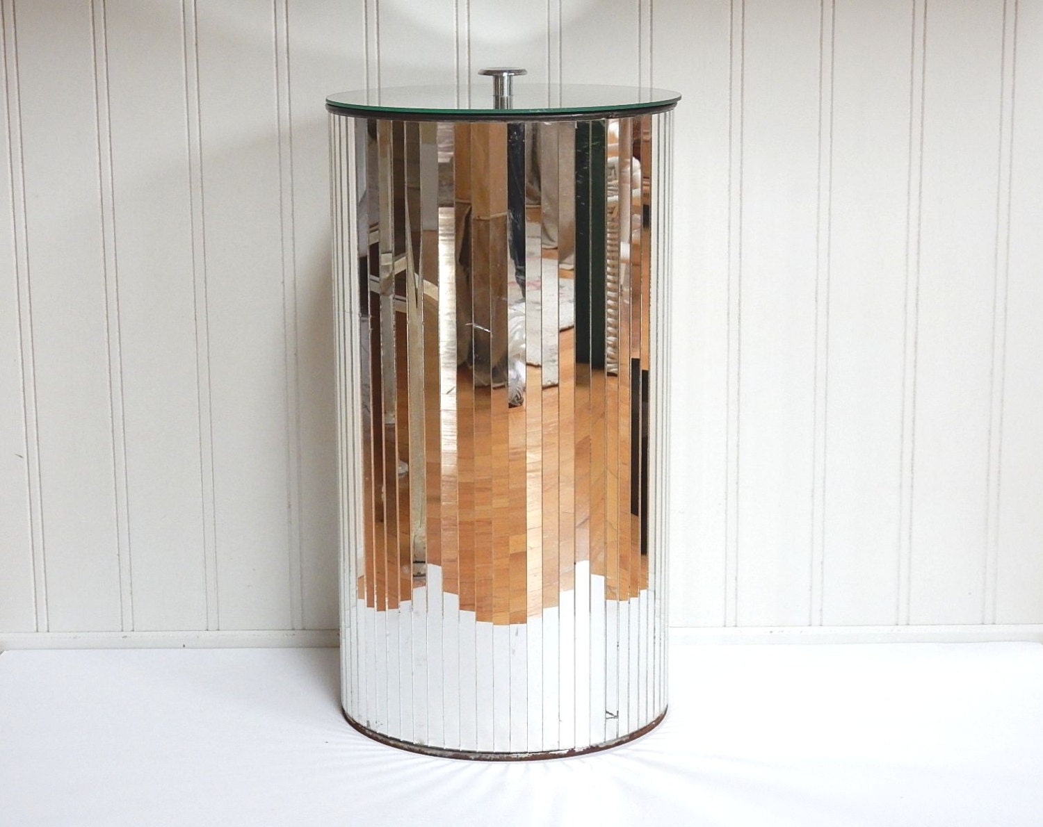 VINTAGE MIRRORED HAMPER Wastebasket Mirror Trash Can