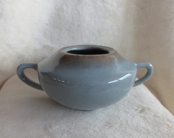 Vintage modern unmarked shallow double handled vase in gray blue with brown shading
