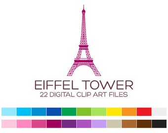 Eiffel Tower Clipart for Personal & Commercial Usage - 22 digital Eiffel Towers / 3x7 inches - A00104