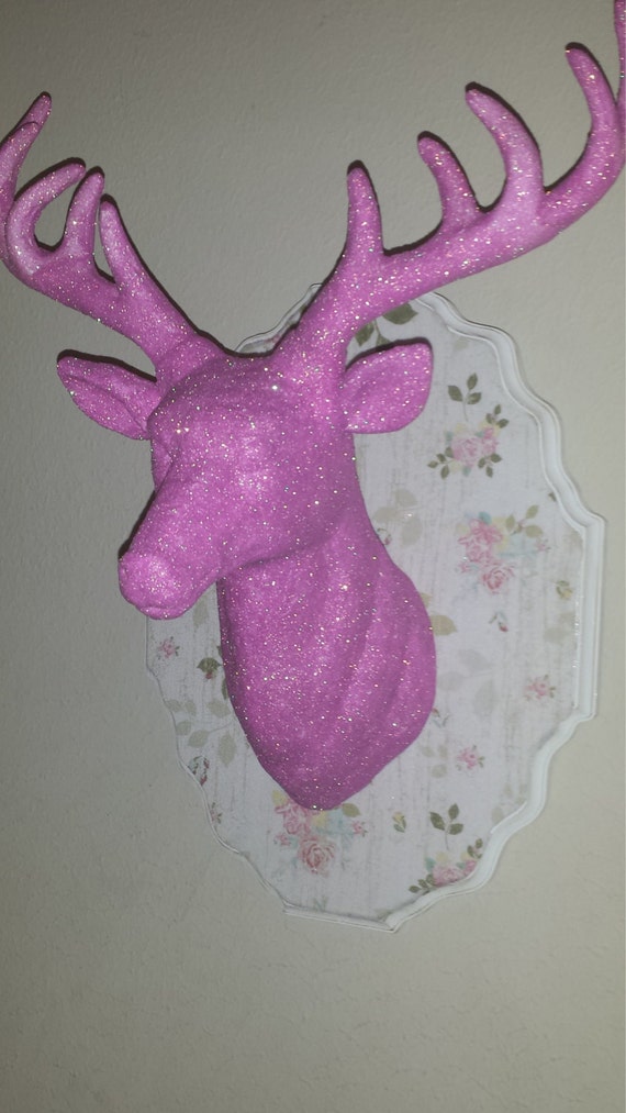 Country Chic Faux Pink Glitter Glamourous Taxidermy Deer Head