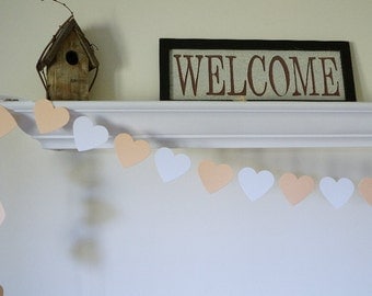 Wedding Garland, Peach Heart Garland, Peach and White Wedding Decor, Peach Bridal Shower Decorations, Peach Baby Shower Decor, 8 ft. long